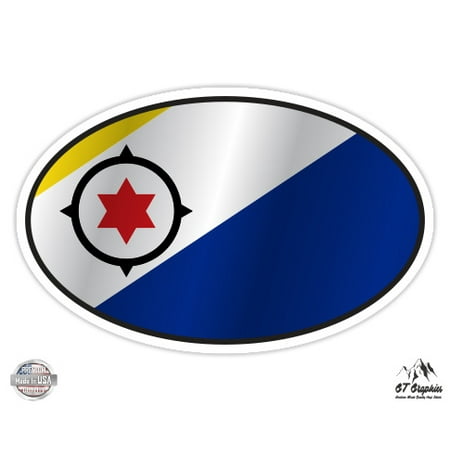 Bonaire Flag Oval - 3" Vinyl Sticker - For Car Laptop I-Pad Phone Helmet Hard Hat - Waterproof Decal