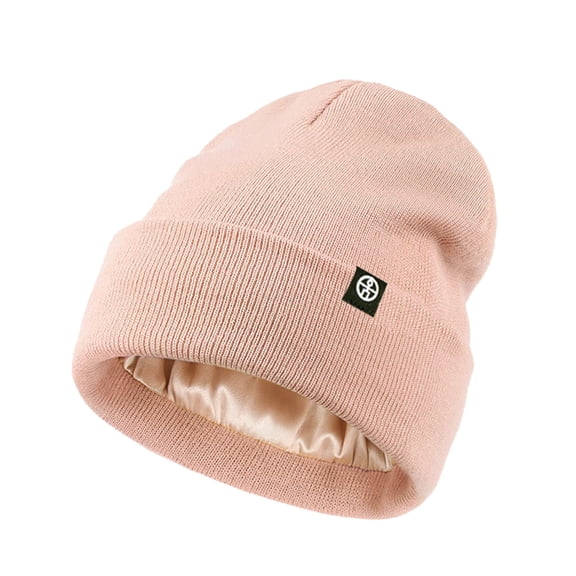 HNMKIU Hats for Men Women Winter Thermal Knit Hat with Silk and Ear Outdoor Flanged Hat for Couples Pink,One Size