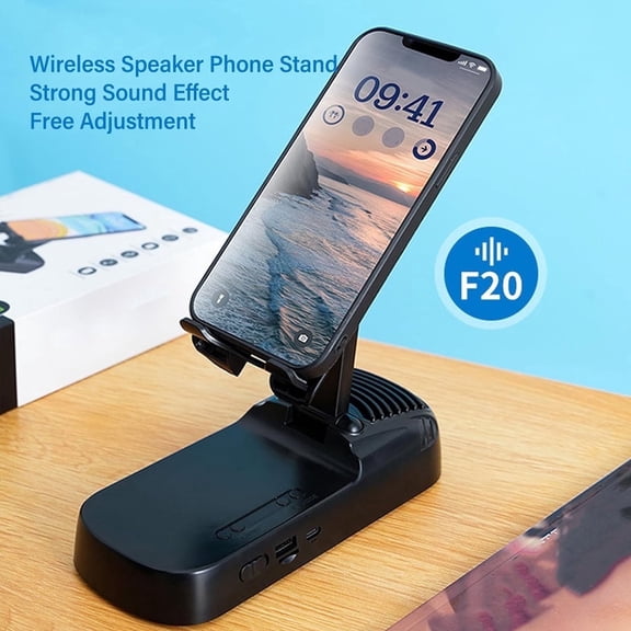 Wireless Induction Audio Bluetooth Speaker 5in1 Phone Holder Emergency Rechargeable (3000mAh) with Colorful Ambient Light 300° Foldable for Tablet iPhone Android, Gifts for Men Women