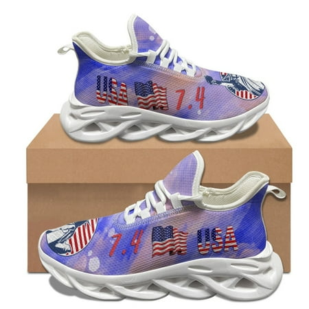 

7.4 American Independence Day Print Lace Up Sneakers Non-slip Breathable Travel Flats Summer Shock Absorbing Vulcanized Shoes