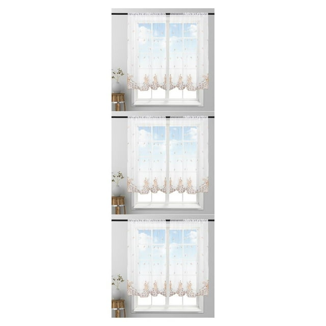 QualitChoice Voilages de Fenêtre Rideaux Pièces Décorations Cantonnière Suspensions Décors Rideau Draperies Café 1*1,2 m 3 Ensembles