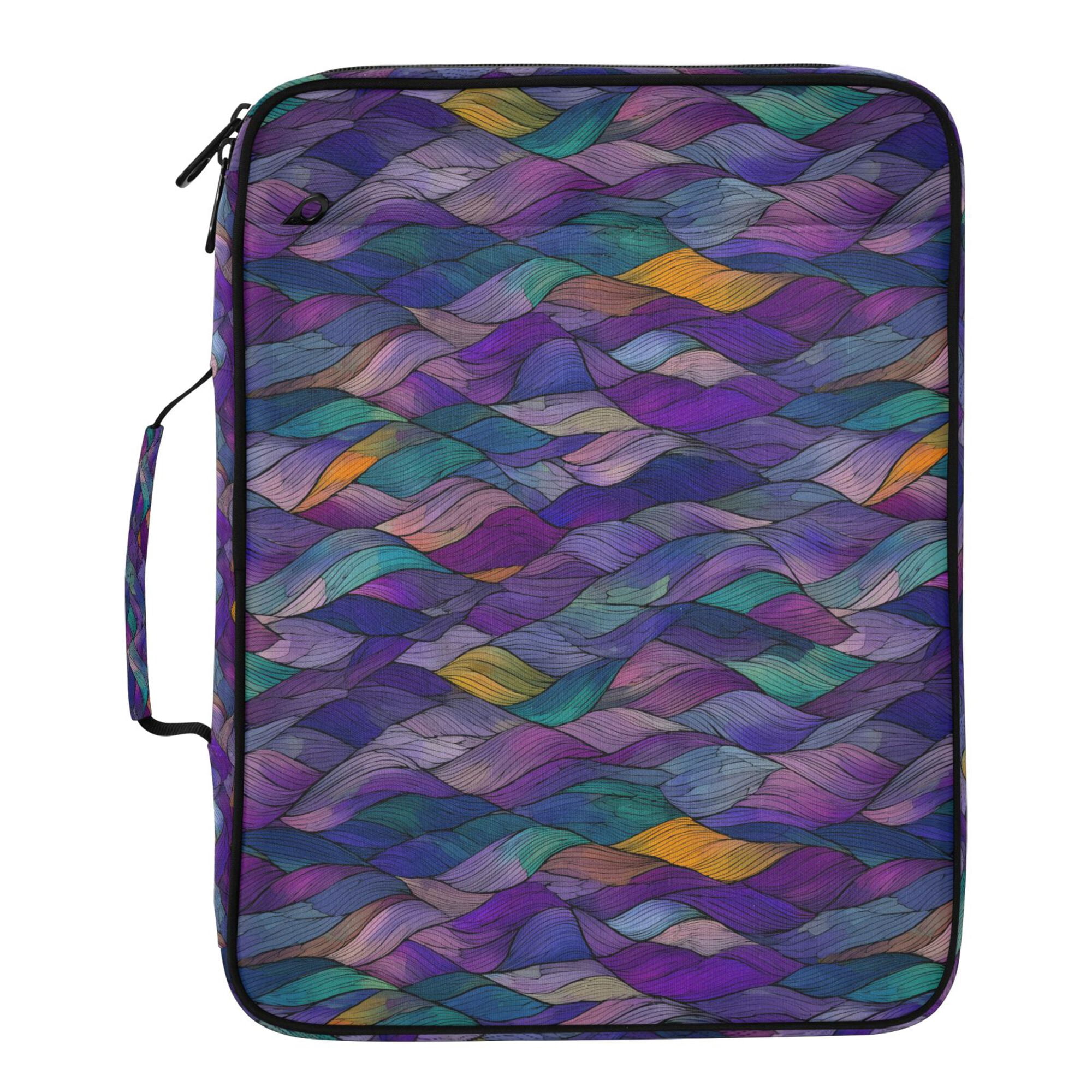 FORMRS Accordion File Folder A4 Size 7-Pocket Expanding Document Organizer Bag with 3 Ring Binder, Purple Waves Pattern