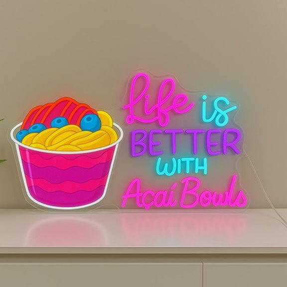 Handmadetneonsign Acai Bowl Printed Neon Sign, Acai LED Wall Light for Juice Bar, Business Opening Gift, Decor 134836