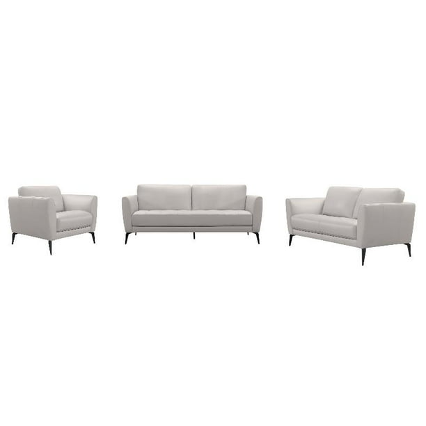 Hope Living Room Set In Genuine Dove Grey Leather With Black Metal Com Hope Living Room Set In Genuine Dove, Dove Gray Leather Sofa