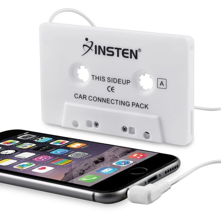 Insten Universal Car Audio Cassette Adapter, White for Apple iPad Mini 5 iPad Air 2019 iPhone 6 6s Samsung Galaxy S10 S10+ S9 S9+ Plus S8 S7 Note 5 4 LG K20 Plus K8v K7 Stylo 3 G4 G3 HTC One M7 M8 M9