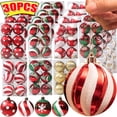 thumbnail image 2 of 30/6 piezas de bolas navideñas rojas y blancas para colgar en el árbol de Navidad, bolas navideñas con purpurina, decoración para fiestas de Año Nuevo en el hogar, 2 of 5