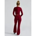 thumbnail image 4 of Womens Two Piece Knit Outfits Sweater Set Long Sleeve Zip Up Cropped Hoodie Top and Bootcut Pants Set Wine Red L, 4 of 8