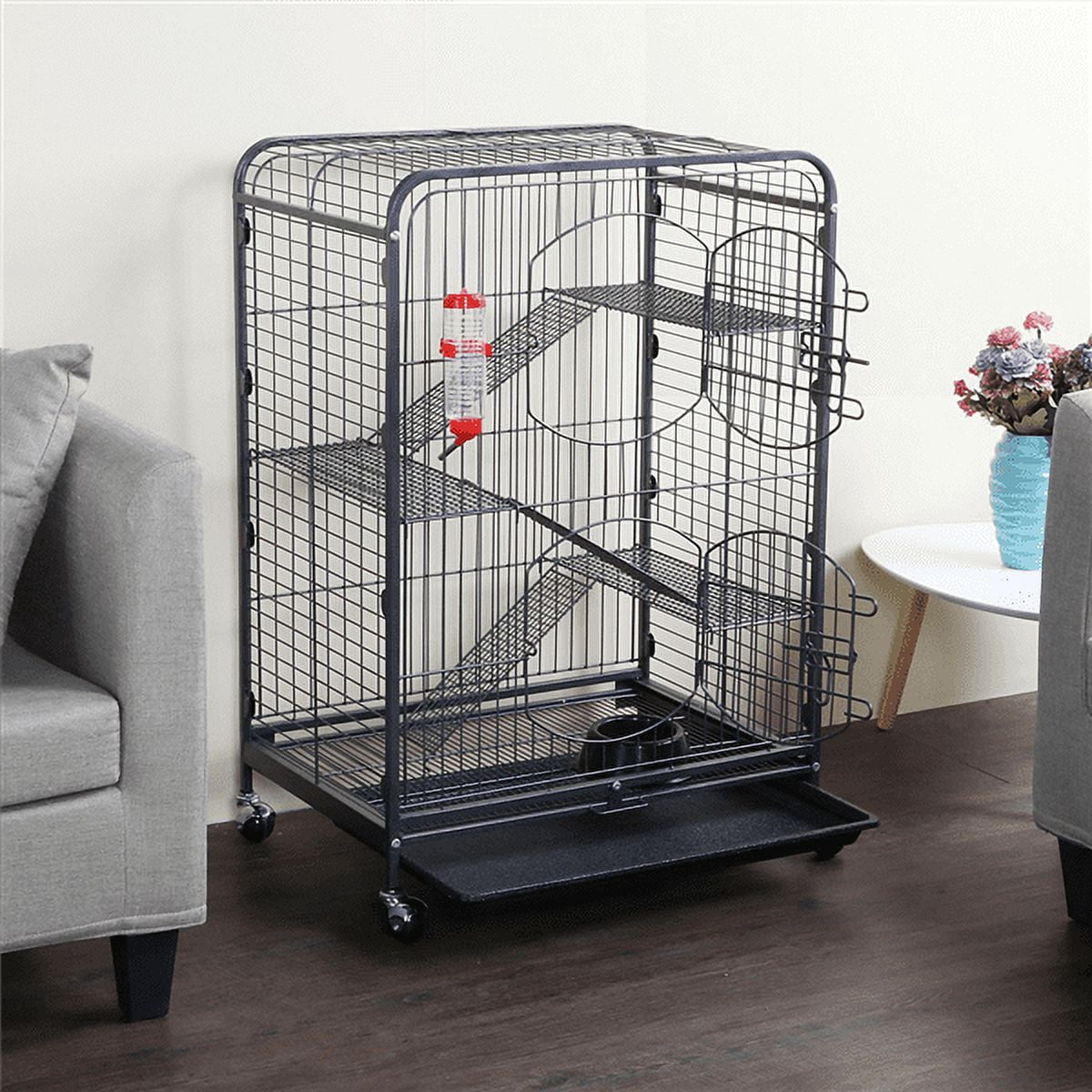 Alden Design 37"H Metal 4-Tier Rolling Large Small Animal Cage,Black