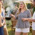 thumbnail image 2 of Agnes Orinda Women's Plus Size Babydoll Tops V Neck 3/4 Lantern Sleeves Floral Shirts Peplum Blouses 4X Navy Blue, 2 of 8
