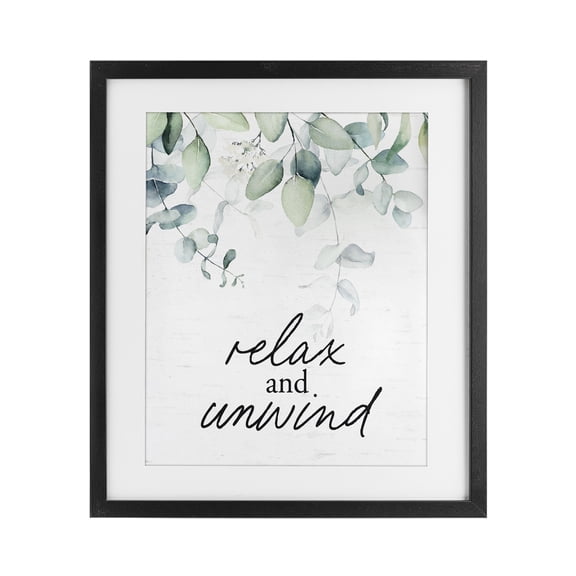 Relax And Unwind Herb Leaves Black Framed Print Under Glass, design by Lettered and Lined
