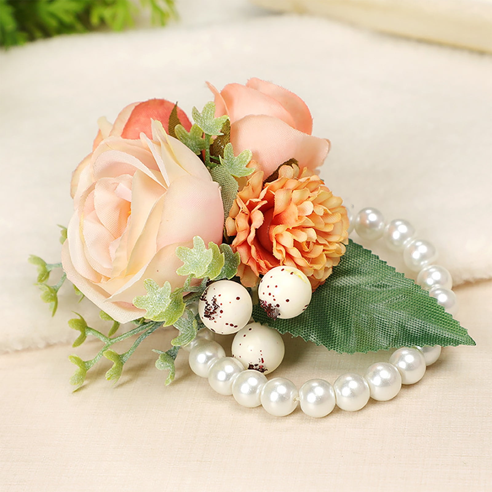 Rose Pearl Wrist Corsages Wristband Hand Flowers for Wedding