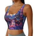 thumbnail image 2 of Fotbe Taxi Colorful Town Pattern Womens' Sports Bra Longline Wirefree Padded with Medium Support Sports Moisture-Wicking Workou Vest,Tank Top-X-Large, 2 of 7