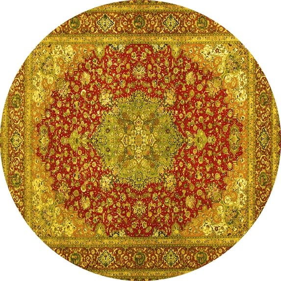 Ahgly Company Indoor Round Medallion Yellow Traditional Area Rugs, 5' Round