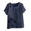 thumbnail image 4 of Oversized Tshirts for Women, Cotton Linen Boho Floral Short Sleeve Oversized Blouse, Blue S, 4 of 4