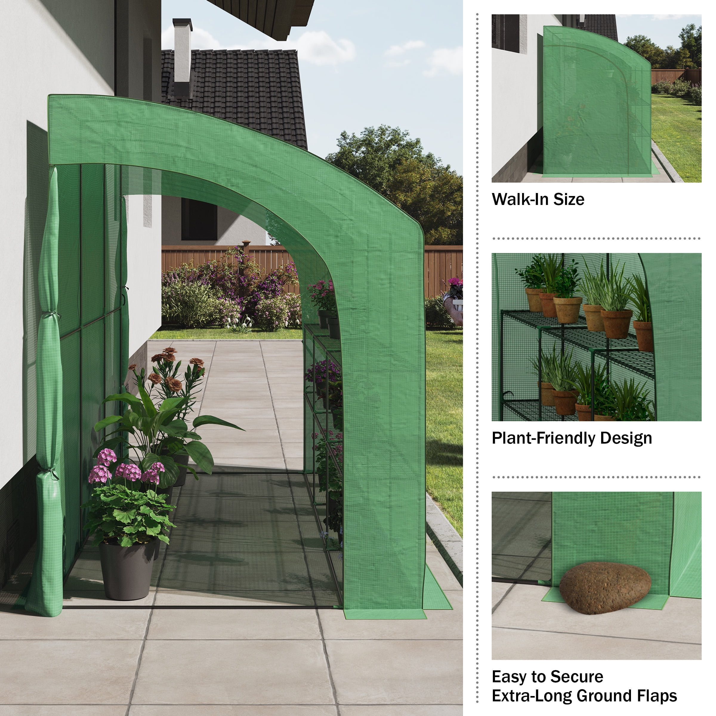 Home-Complete 10ft x 5ft x 7ft Lean To Greenhouse with 6 Shelves, Green