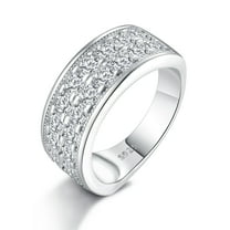 SFTING Men Wedding Band 925 Sterling Silver 2 Rows Men Rings Round Cut 5A CZ Wedding Promise Band for Him Size 12