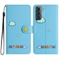 thumbnail image 2 of Phone Case for Samsung Galaxy S21, Folding Faux Leather Cute Animal Pattern Wallet Flip Cover with Card Holder & Wrist Strap, Magnetic Closure Shockproof Kickstand Phone Case - Blue, 2 of 8