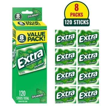 Extra Spearmint Sugar Free Gum, 8 Pack of 15 Sticks