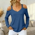 thumbnail image 4 of VISALY Women's Casual Cold Shoulder Blouse V Neck Long Sleeve Shirts Tunic Tops Loose Basic Tees Trendy T-Shirts Slim Fitted Blouses Comfortable Soft Shirts Layering Tee Going Out Tops Blue Xxl, 4 of 9