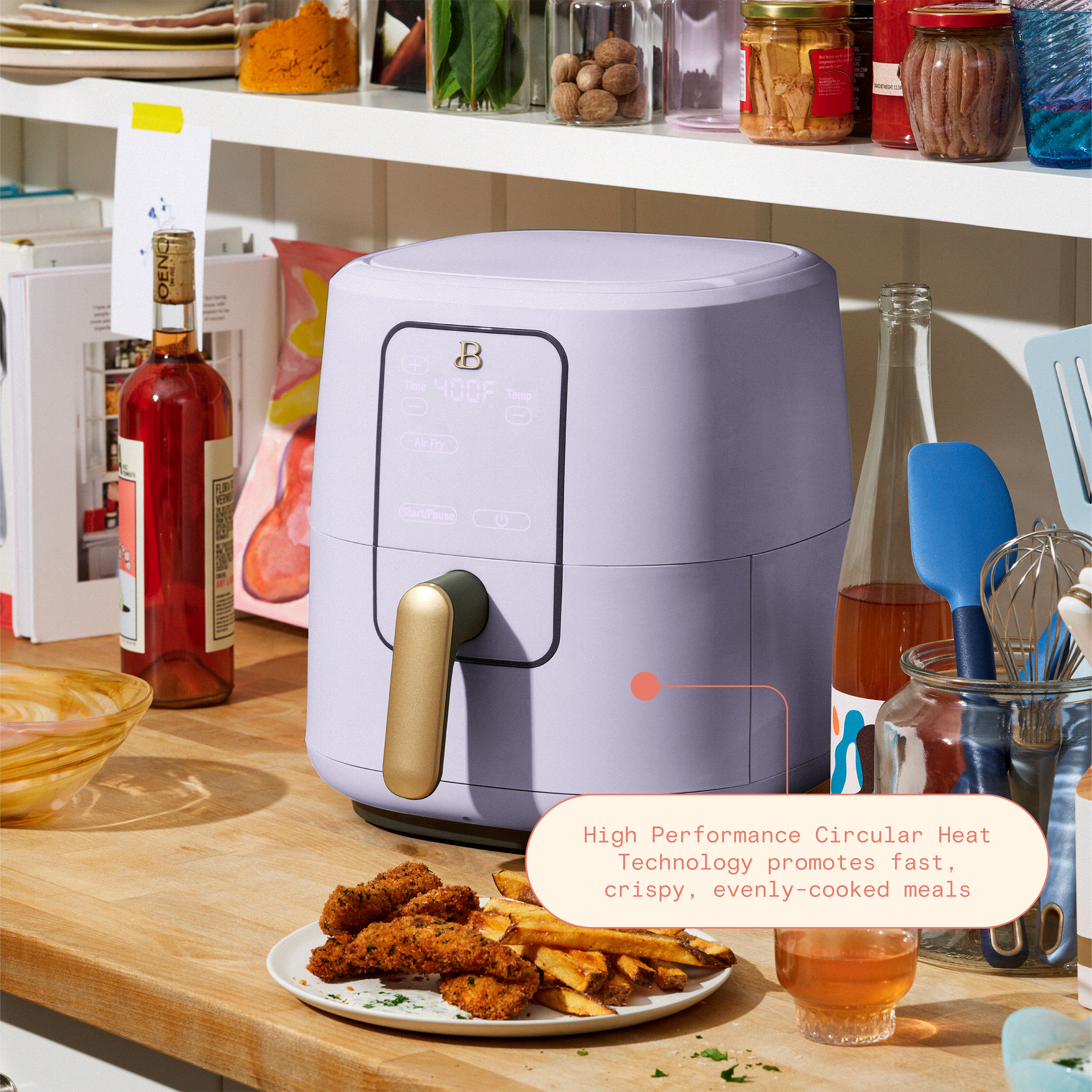 Beautiful 6 Qt Air Fryer with TurboCrisp Technology and Touch-Activated Display, Lavender by Drew Barrymore - image 3 of 10