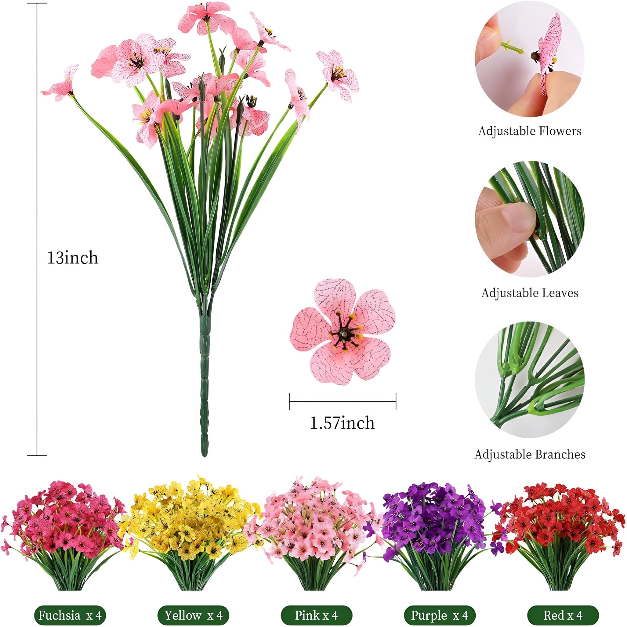 TUWAFE 2026 New 20 Bundles Artificial Fake Plants Flowers for Outdoors,Uv Resistant Faux Plastic Colorful Mix Mum Flowers for Outside Spring Summer Decor Spring Decorations for Home