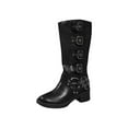 thumbnail image 2 of Tawop Womens Winter Boots Knee High Chunky Low Heel Buckle Square Toe Winter Black Boots, 2 of 9