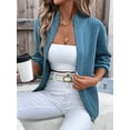 thumbnail image 4 of Women'S Long Sleeve Zippered Cardigan Sweater Crew Neck Top Zippered Knitted Jacket Blue S, 4 of 10