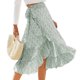 thumbnail image 1 of Falda cruzada con lazo para mujer, estampado floral, ribete con volantes, diseño dividido, longitud media, dobladillo fluido, falda de verano con forro, 1 of 6