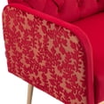 thumbnail image 5 of Velvet Accent Chair, Modern Tufted Upholstered Armchair with Arms and High Back, Comfy Leisure Single Sofa Chair with Golden Metal Legs for Living Room Bedroom, Rose red, 5 of 6