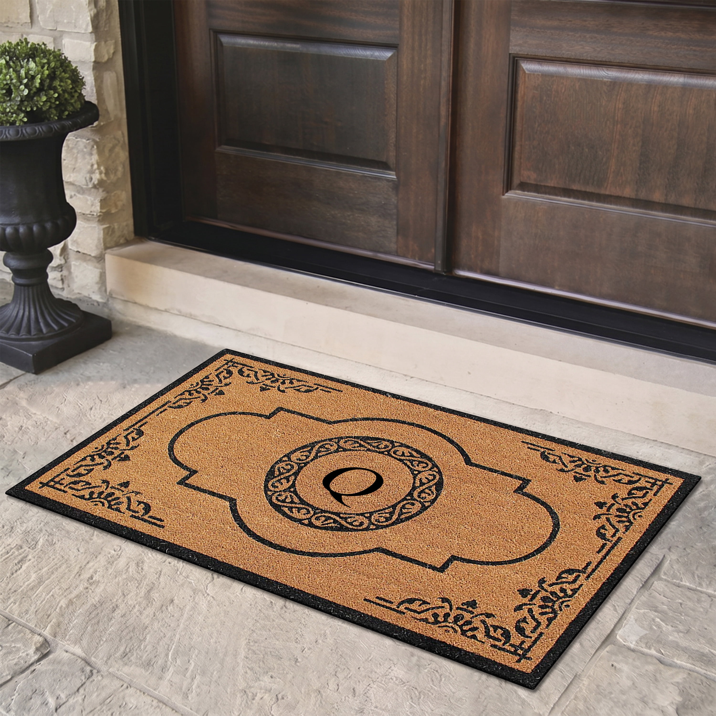 A1HC Abrilina Natural Coir Monogrammed Door Mat, PVC Backing, Durable Anti-Shed Heavy Duty Doormat for Outdoor Front Porch Entrymat - 30"x48"
