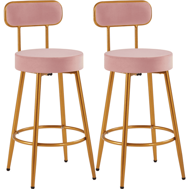 Smile Mart Modern LowBack Counter Height Velvet Bar Stools with Gold
