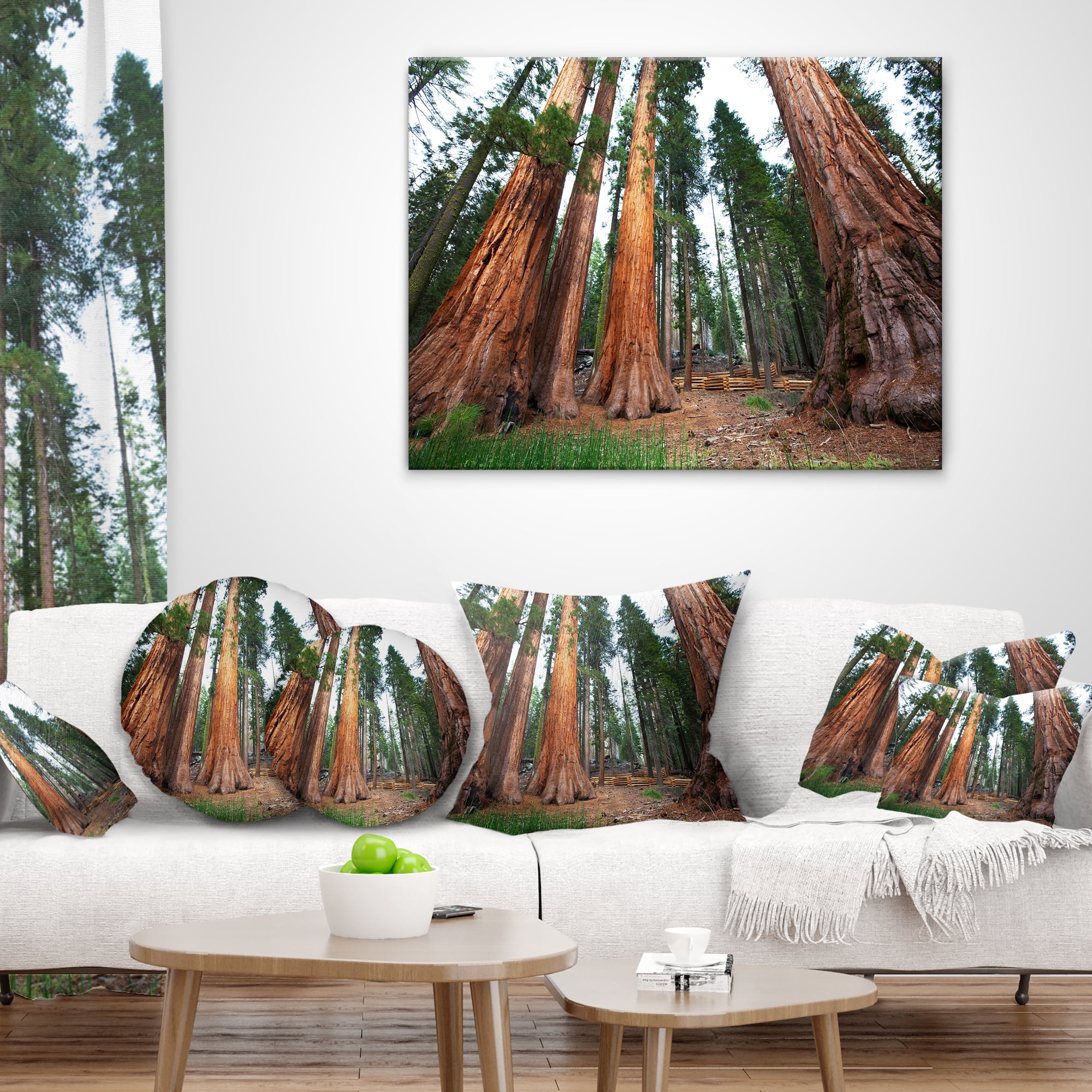 Designart Three Large Sequoya Trees - African Landscape Printed Throw Pillow - 16x16