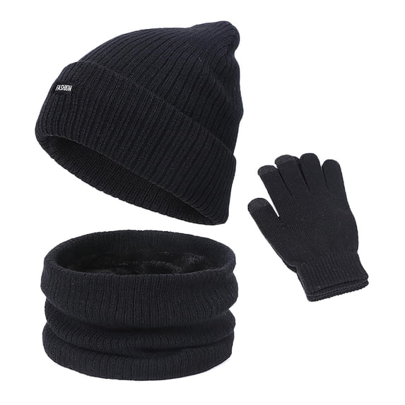 Men Women Scarf Gloves Set Warm Soft Thick Thermal for Outdoor Sports Black