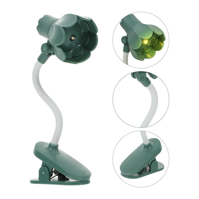 OULII Petals Shape LED Light Clip on Table Lamp Plastic Green 1Set