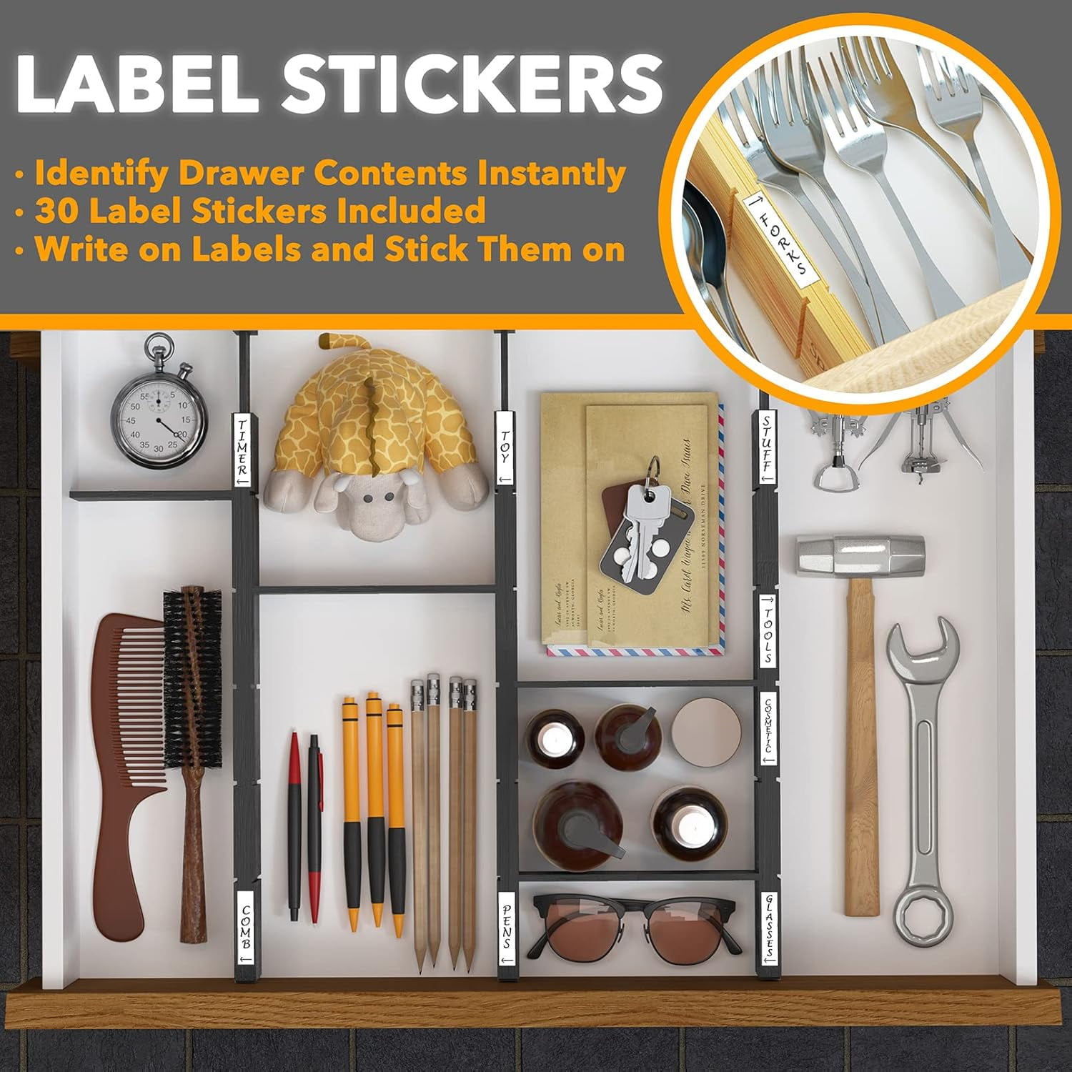 SpaceAid Bamboo Kitchen Organizer Drawer Dividers, Expandable(17-22 in), 17"L x 0.6"W x 2.6"H, Black