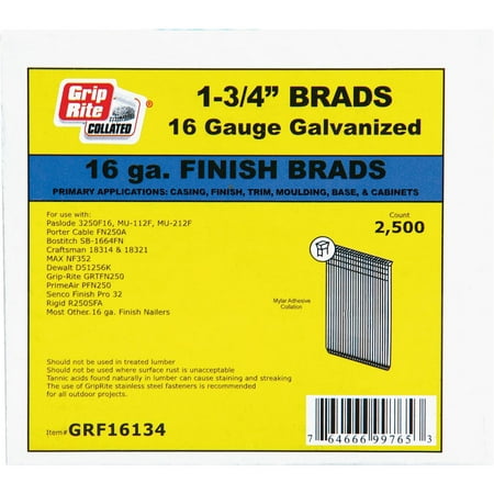 

Grip-Rite 16-Gauge Galvanized Straight Finish Nail 1-3/4 In. (2500 Ct.)