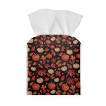 ZIATUBLE Thanksgiving Maple Leaves Tissue Box Holder Square Fall Pumpkin Leather Tissue Box Holder Decorative Organizer for Tabletop Easy to Clean Napkin Holder Case