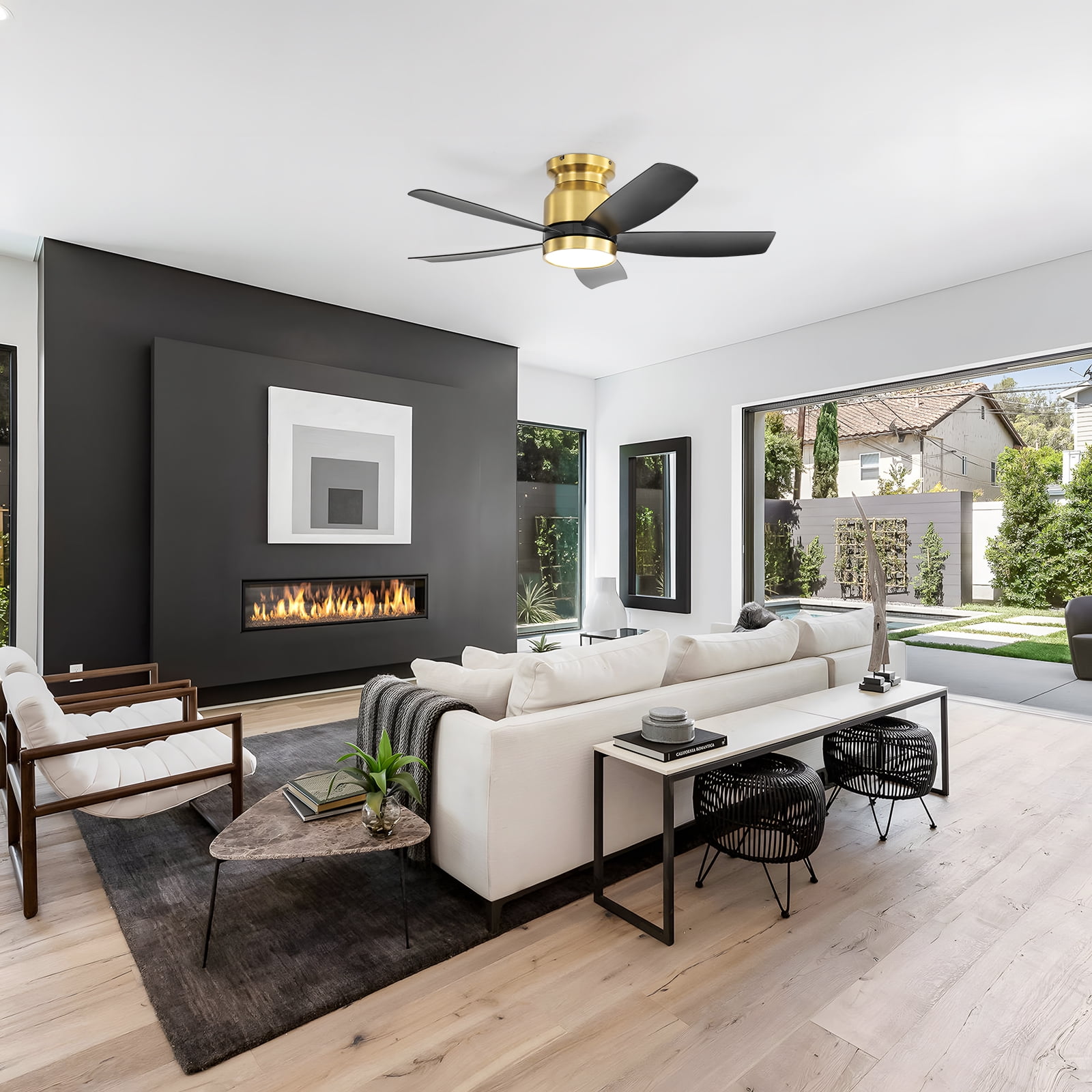 Sofucor 42 Inch Ceiling Fan with Lights and Remote for Bedroom Black and Gold