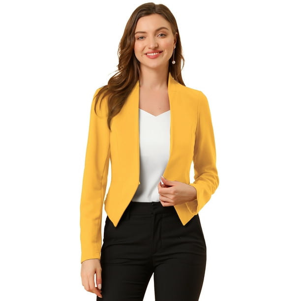 Día de San Patricio Chaqueta Corta Casual De Negocios De Oficina De Trabajo Sin Cuello Para Mujer Amarillo M
