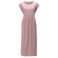 thumbnail image 3 of JUNWELL Caftan Ample Robe Longue pour Femmes Grande Taille Robe en Lin Été Décontractée Sans Manches Col Ras du Cou Poches Robe Maxi, 3 of 7