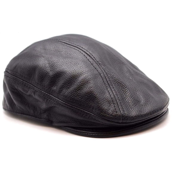 Ascot Cap Hat Black Leather Newsboy Gatsby Cabbies Flat Driver by JTC