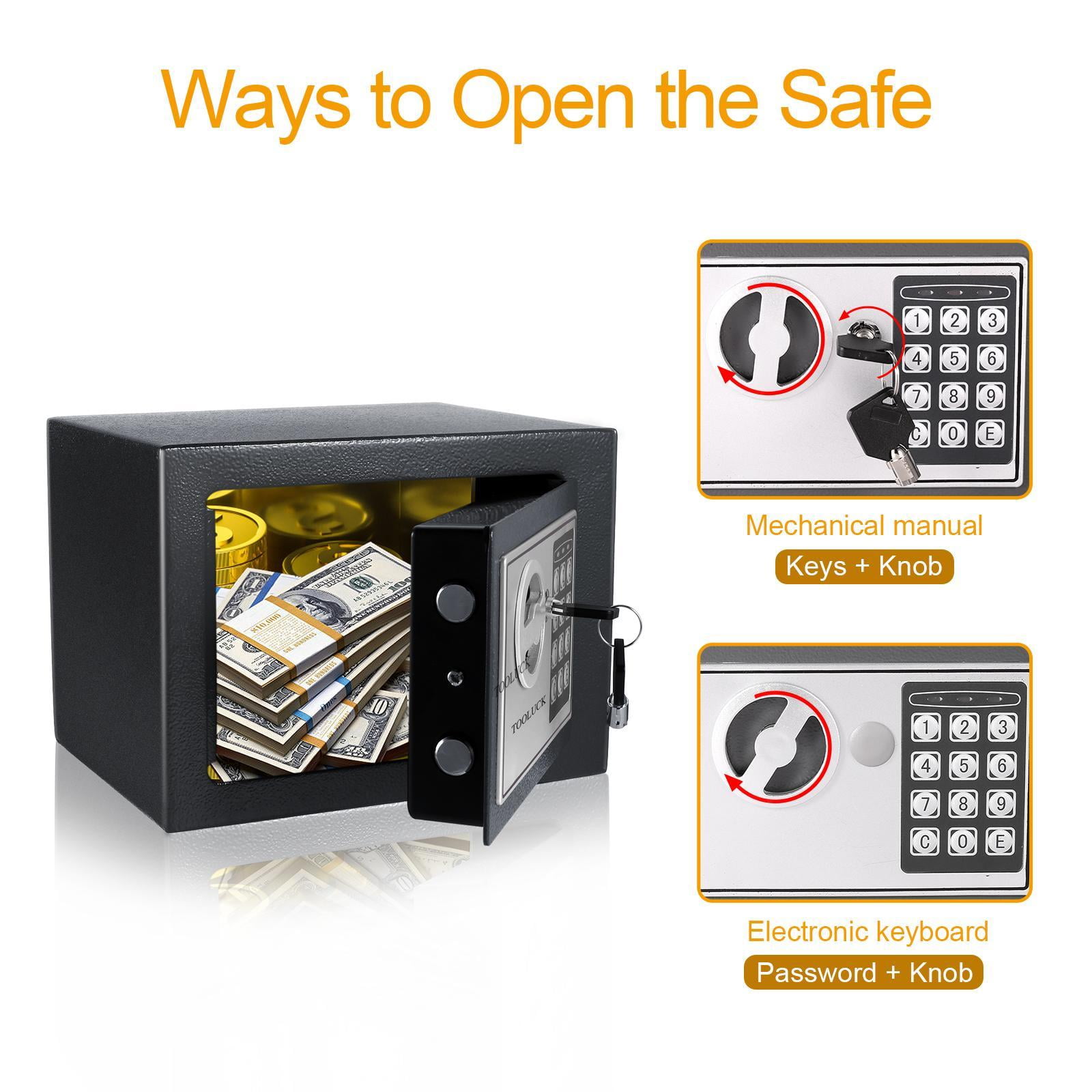 Qhomic Safe Box Safes 0.18 Cubic Feet Lock Boxes Wall-Anchoring Digital Electronic Security Metal Steel Safe Box for Cash Jewelry Passport Security, Include 4 x AA Batteries