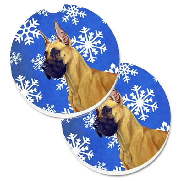 Great Dane Winter Snowflakes Holiday Set of 2 Cup Holder Car Coasters