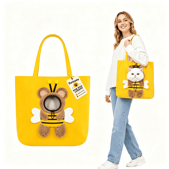 Yurizama Paw Peek Bag, Lion-Shaped Pet Shoulder Carrier for Small Cats, Portable Canvas Cat Bag with Safety Buckle