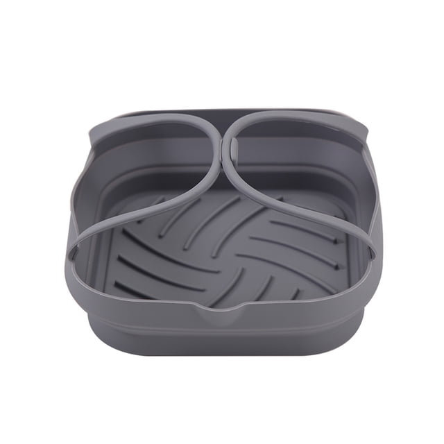 Yuarrent Bandeja de revestimiento de aire de silicona reutilizable, bandeja de almacenamiento plegable para freidora de aire, cesta de silicona Herramientas y accesorios para hornear gris