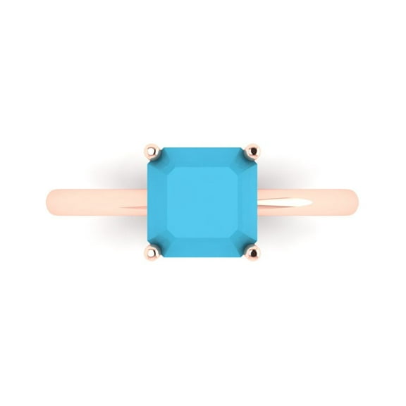 Solitaire Engagement Ring for Women - 2ct Simulated Turquoise in 14K Rose Gold Promise Ring