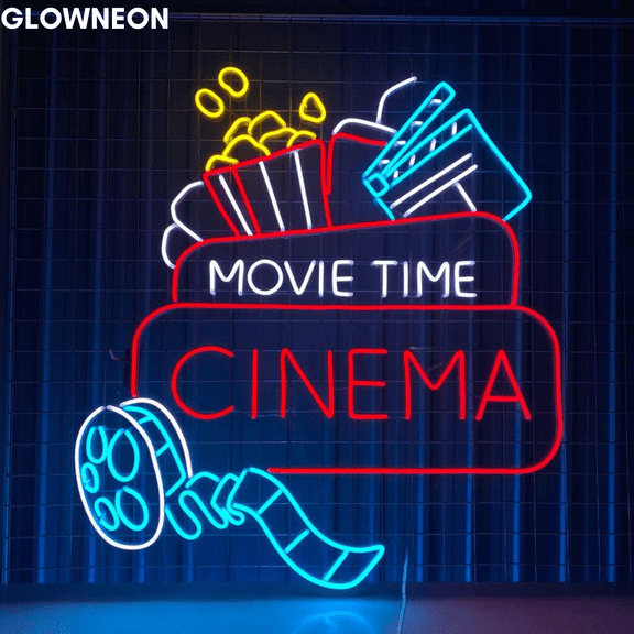 Glowneon Movie Time For Cinema Wall Art Led Light, Movie Theater Neon