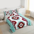 thumbnail image 3 of jejeloiu Boho Aztec Geometric Queen Comforter Set,White Cyan Red Bedding Comforter Set For Men Women Reversible 3-Piece, 3 of 8