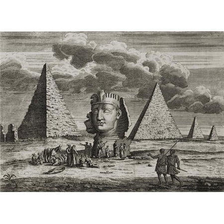 Giza Egypt. Pyramids & Sphinx As Imagined by 18th Century Artist Engraved by J.Clark 1735 Poster Print Large - 32 x 24
