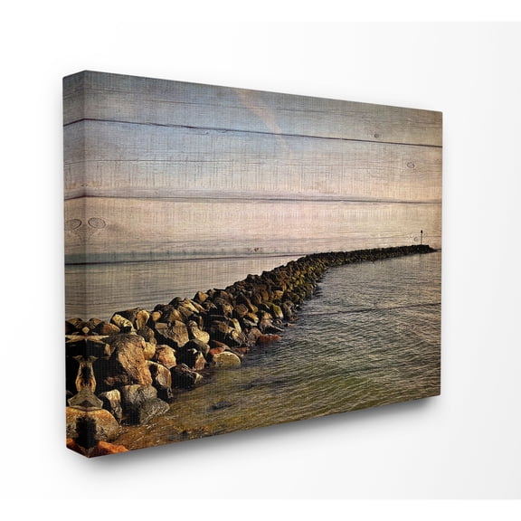 Rock Path Ocean Plank Photography Stretched Canvas Wall Art, 30 x 1.5 x 40